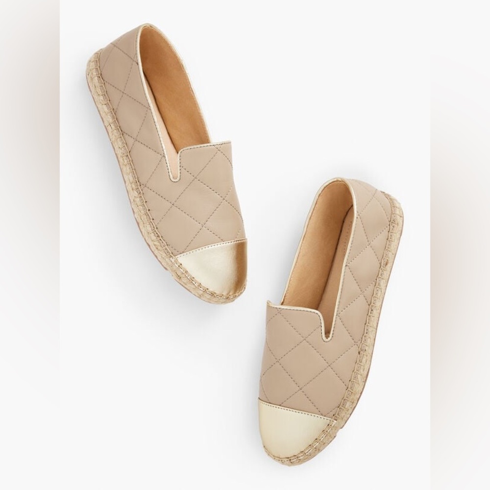 Talbots Cream and Tan Espadrilles with Quilted Upper